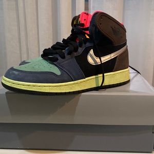 Air Jordan’s kids size 6 high top retro brown multi color silver blue green